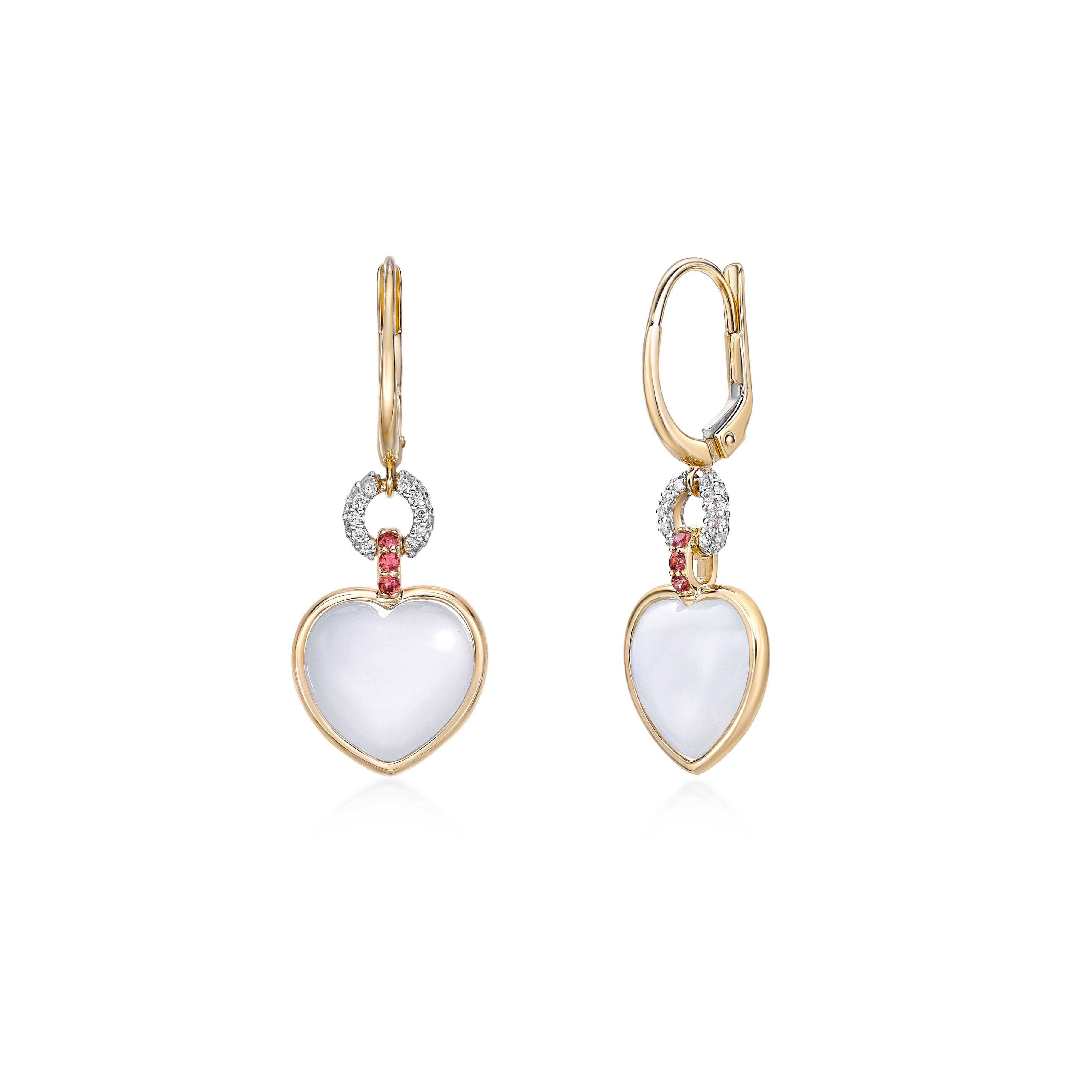 Cuore Sunita Nahata Pietra di Luna Bianca e Zaffiro 10,25ct. Orecchini in 18KYG con diamante in vendita