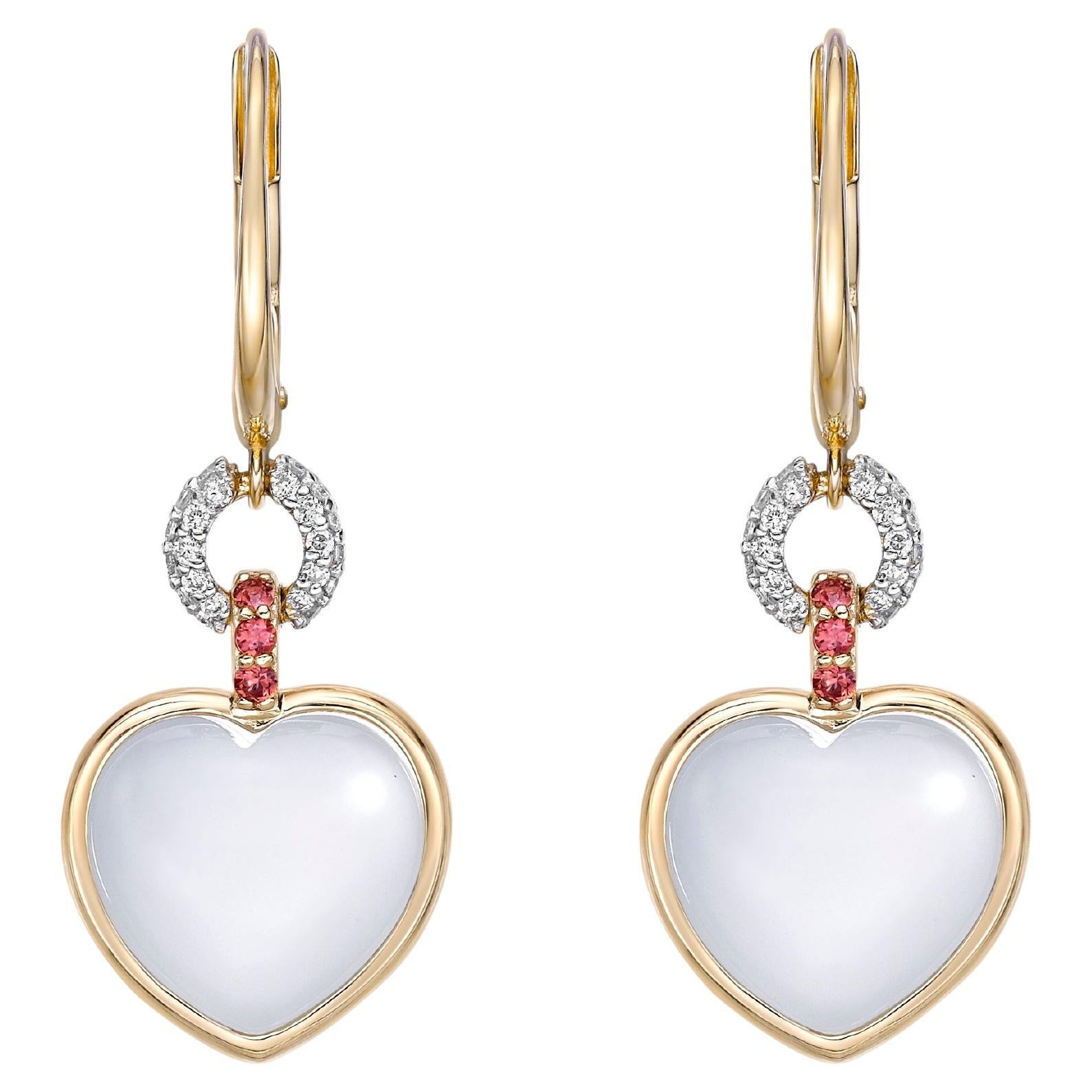 Sunita Nahata Piedra lunar blanca y zafiro 10,25ct. Pendientes en 18KYG con Diamante