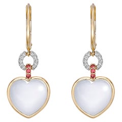 Sunita Nahata, pierre de lune blanche et saphir 10,25 carats Boucles d'oreilles 18 carats avec diamants