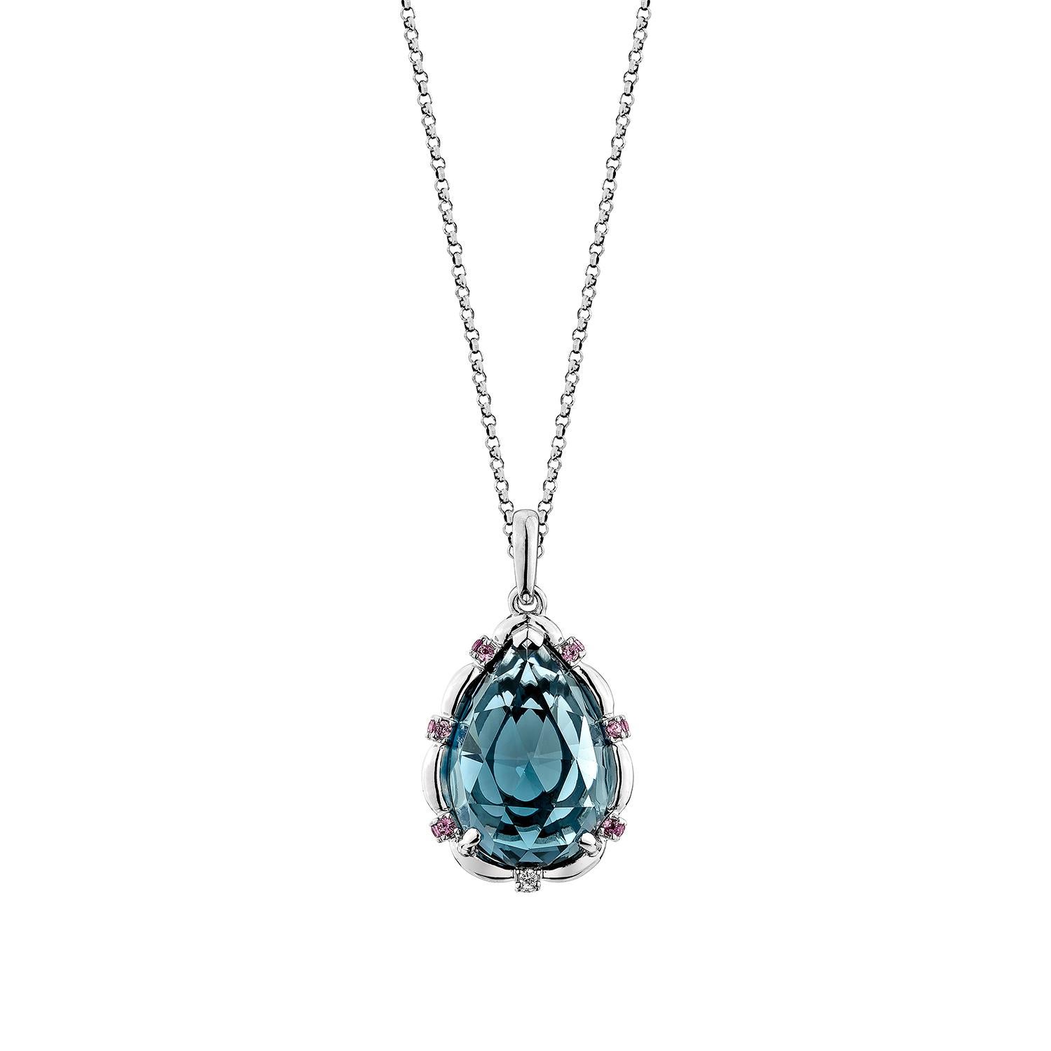 Contemporary Sunita Nahata  Blue Topaz 10.33ct. Pendant in 18KWG with Sapphire & Diamond. For Sale