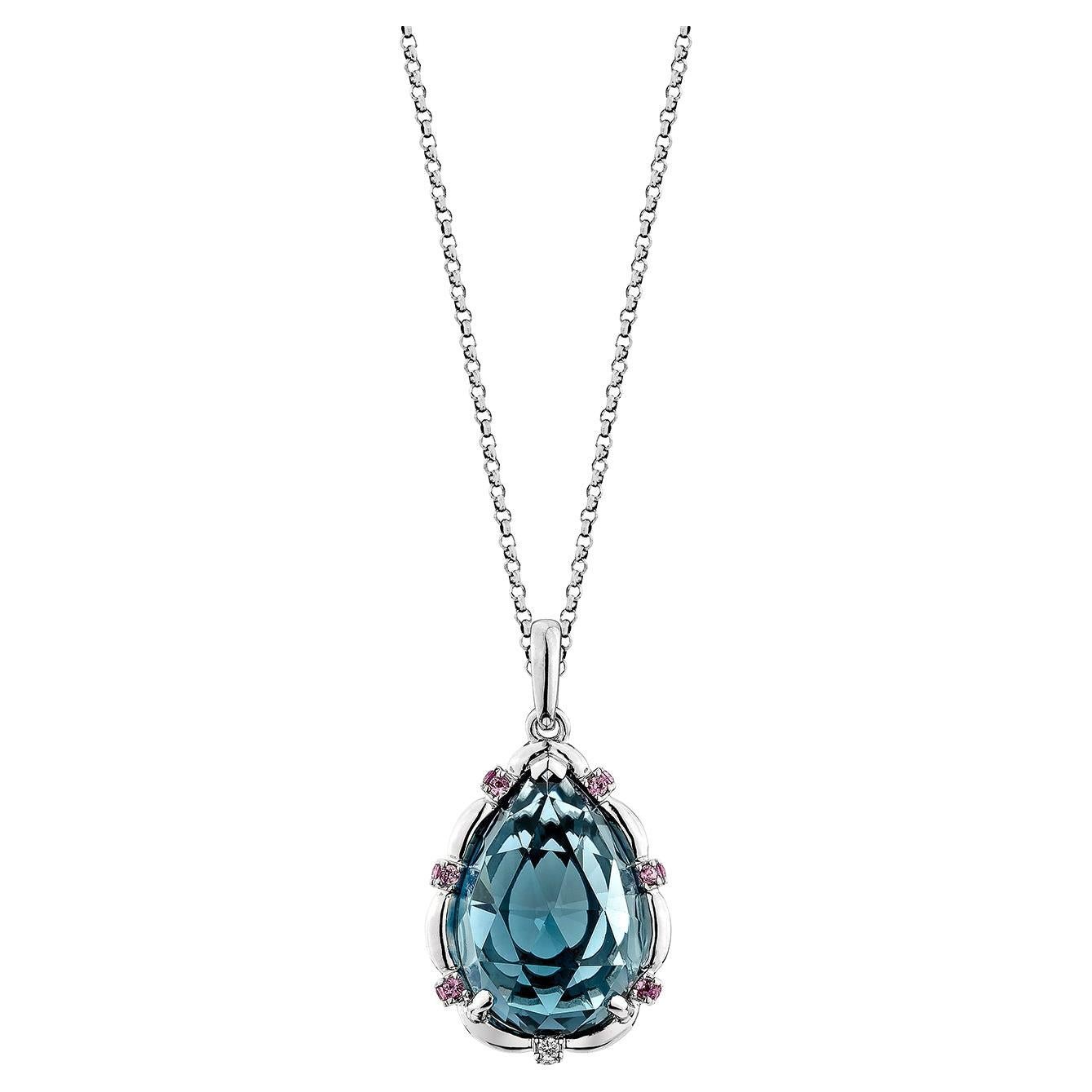Sunita Nahata  Blue Topaz 10.33ct. Pendant in 18KWG with Sapphire & Diamond.