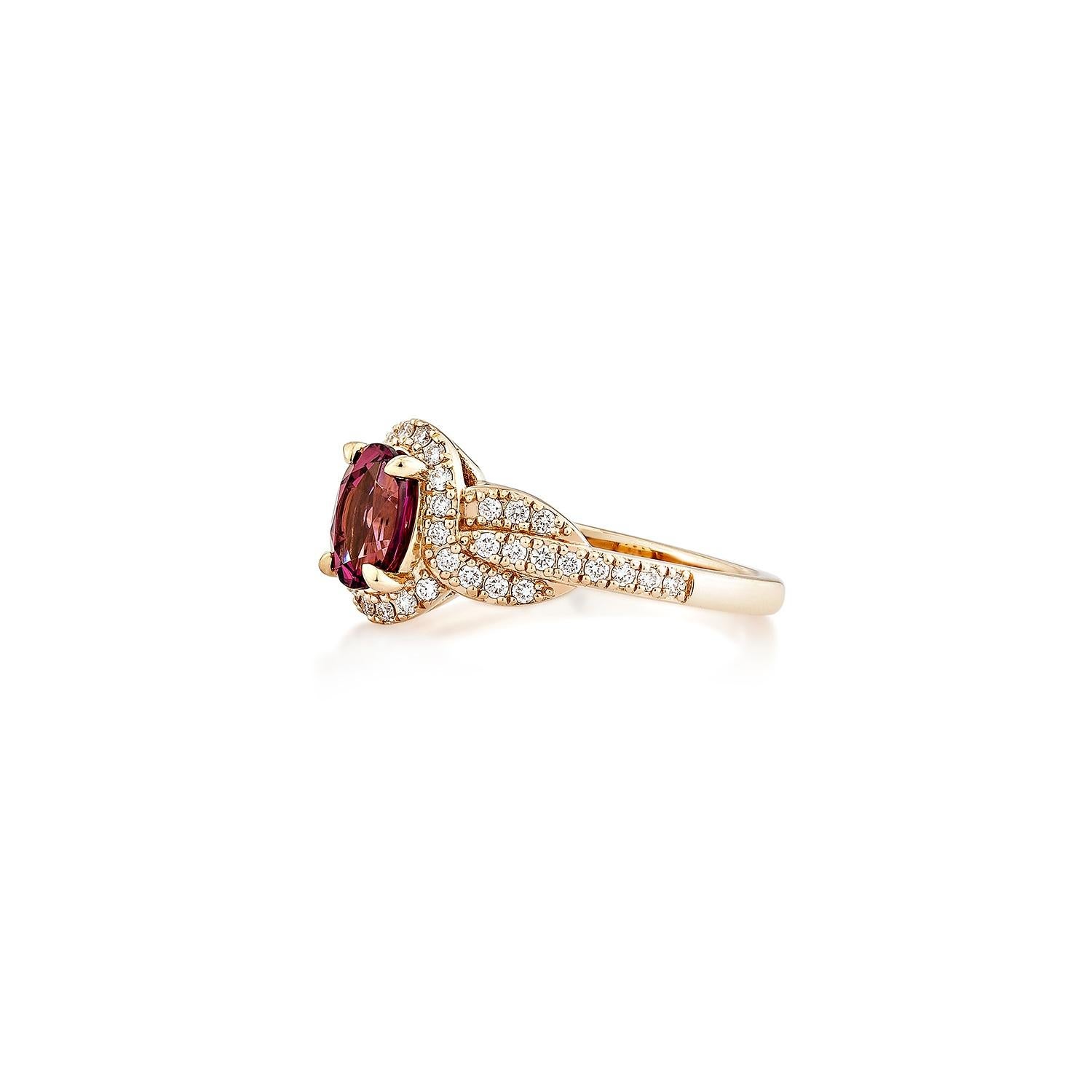 Oval Cut Sunita Nahata Rhodolite 1.04ct. Fancy Ring in 14KRG with White Diamond. For Sale