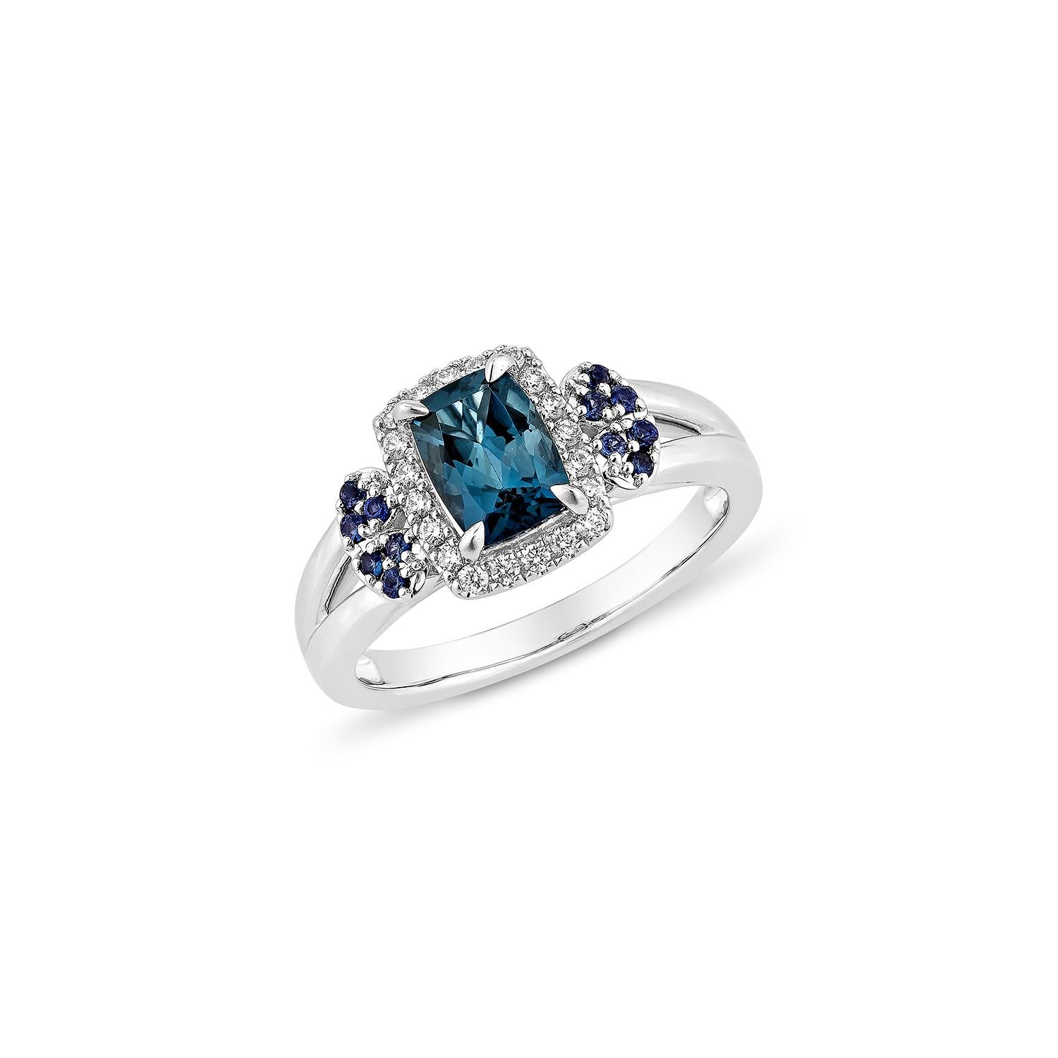 Sunita Nahata Blauer Topas 1,04 Karat. Fancy Ring in 14KWG mit Saphir und Diamant. (Zeitgenössisch) im Angebot