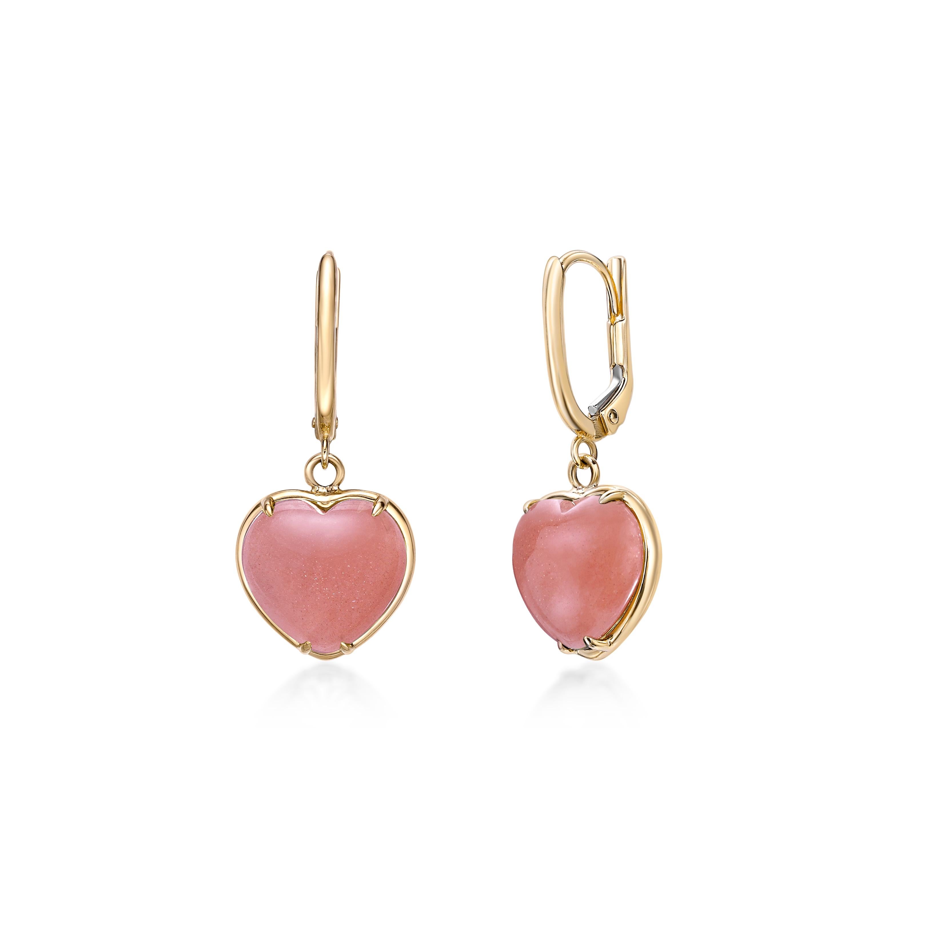 Taille cœur Sunita Nahata Pierre de lune orange 10,41ct. Boucles d'oreilles en or jaune 18 carats. en vente