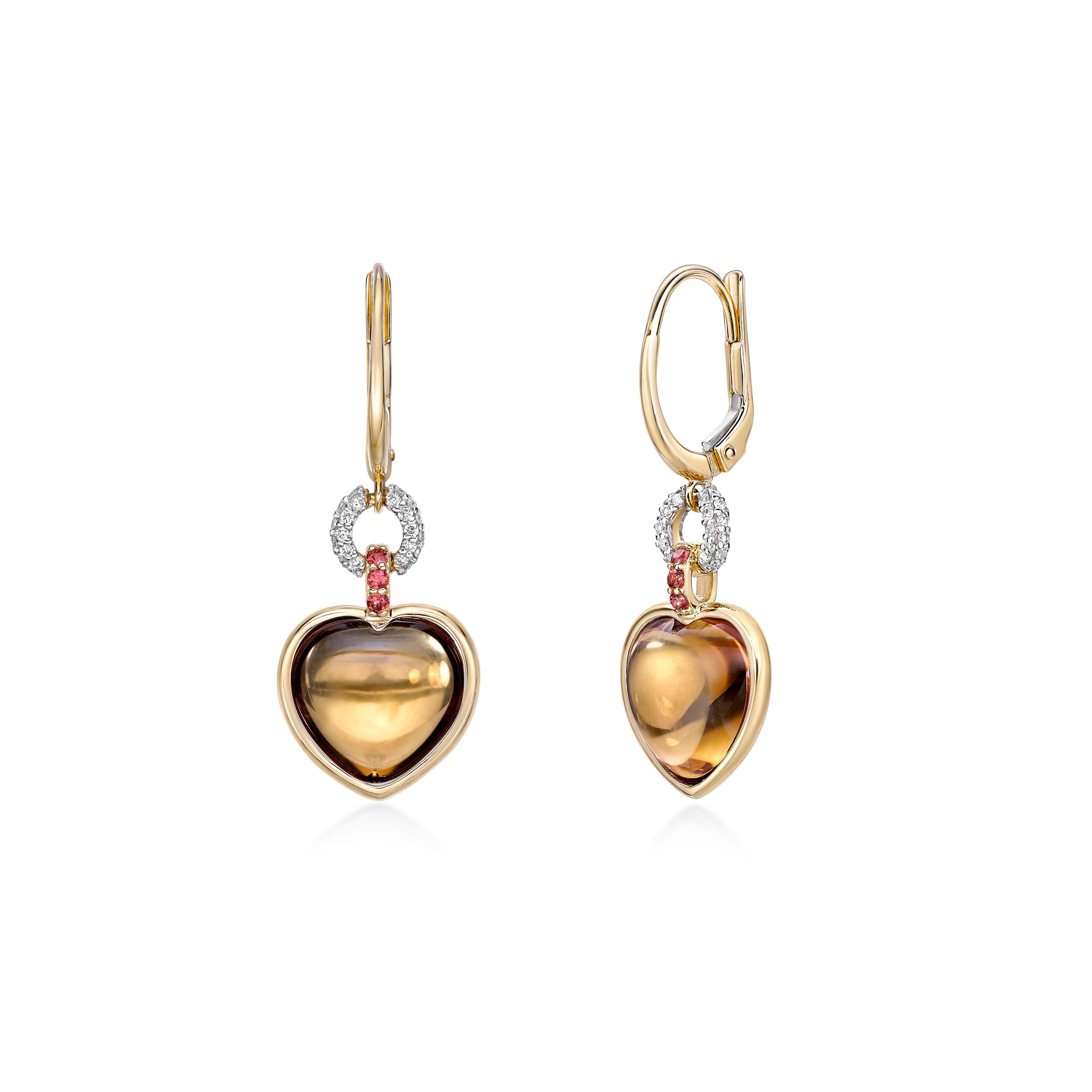 Sunita Nahata Cuarzo miel y zafiro 10,46ct. Pendientes en 18KYG con Diamante Corte de corazón en venta