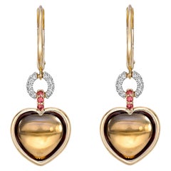 Sunita Nahata Quartz Honey et saphir 10,46ct. Boucles d'oreilles 18 carats avec diamants