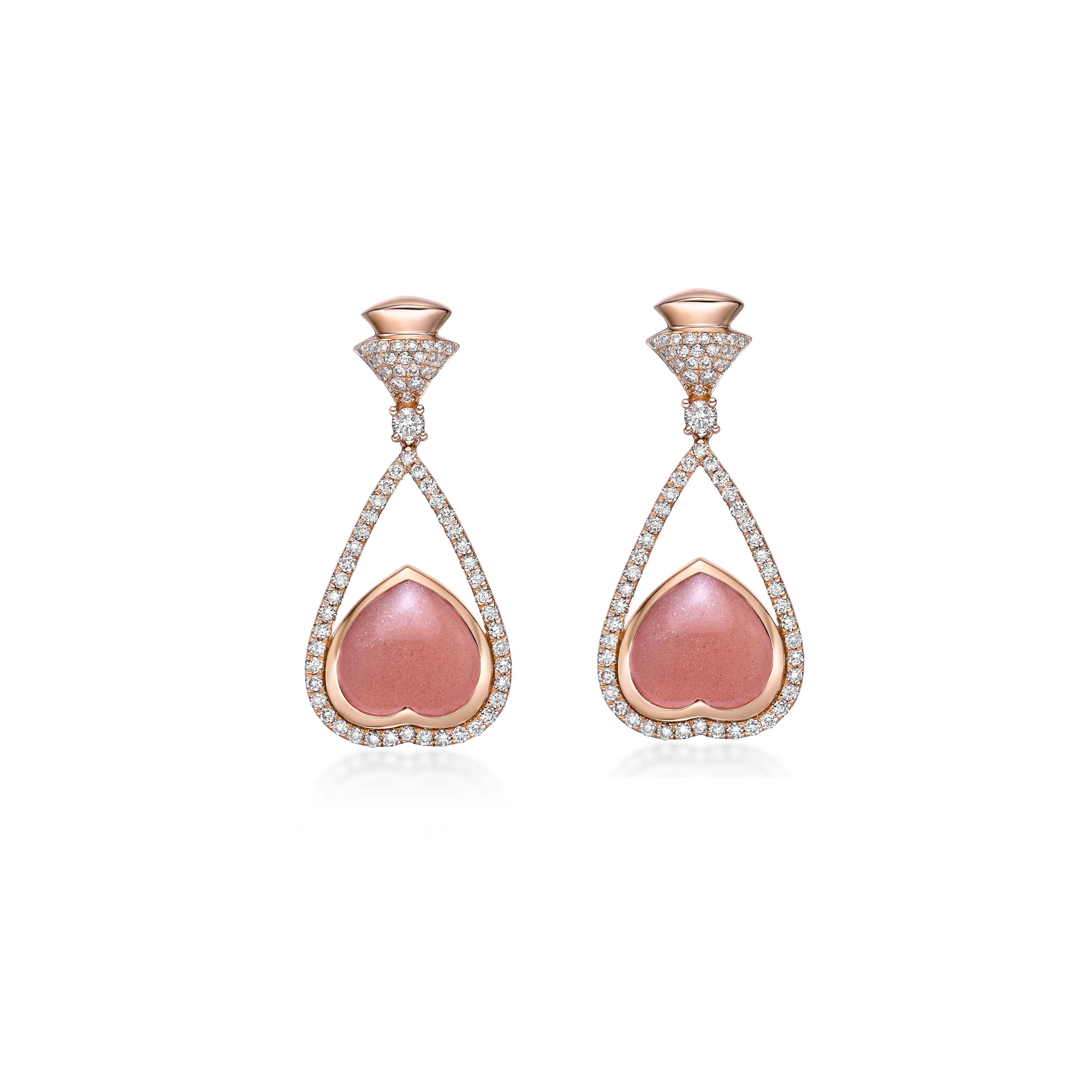 Contemporary Sunita Nahata Orange Moonstone 10.51ct. Drop Earrings in 18KRG with Diamond. For Sale
