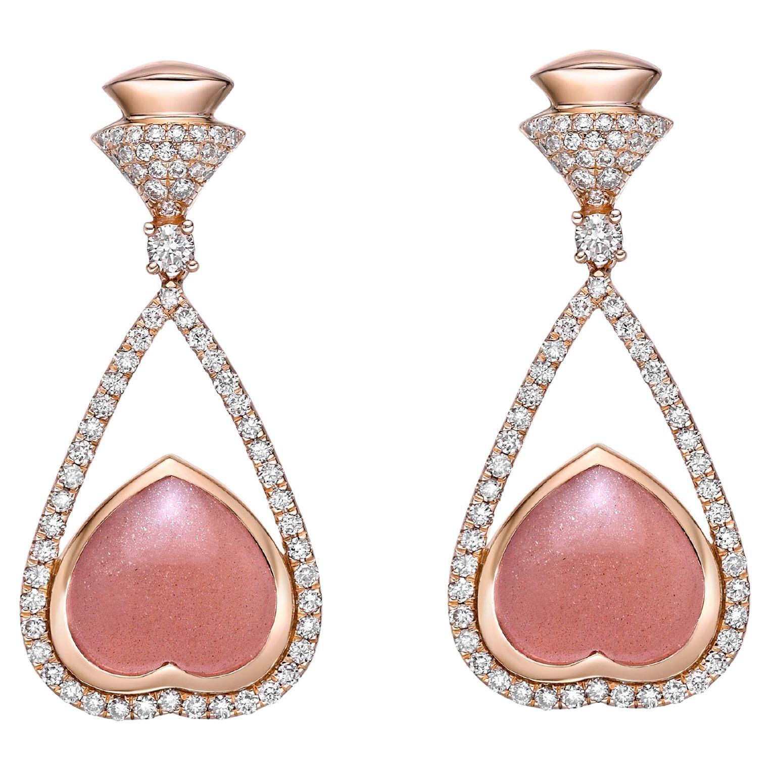 Sunita Nahata Orange Moonstone 10.51ct. Drop Earrings in 18KRG with Diamond. For Sale