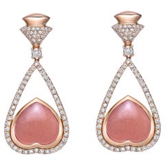Pietra di luna arancione Sunita Nahata 10,51ct. Orecchini a goccia in 18KRG con diamante.