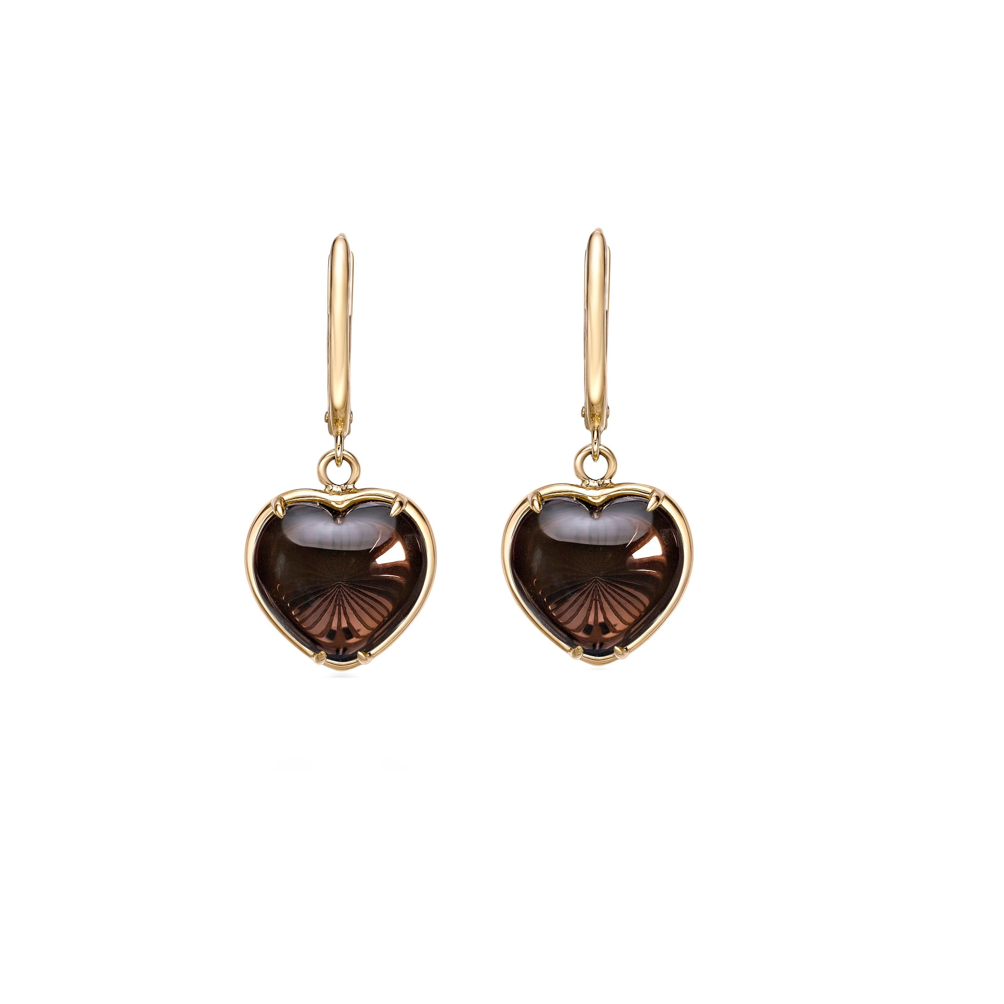 Contemporaneo Quarzo fumé Sunita Nahata 10,55ct. Orecchini a goccia in oro giallo 18 carati. in vendita