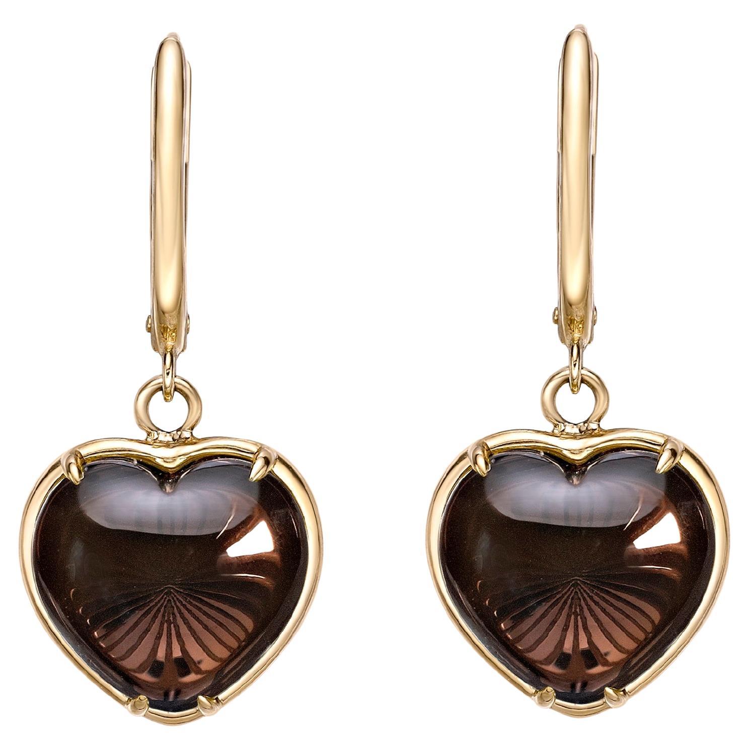 Quarzo fumé Sunita Nahata 10,55ct. Orecchini a goccia in oro giallo 18 carati.