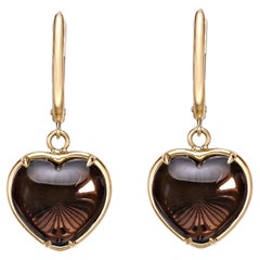 Quarzo fumé Sunita Nahata 10,55ct. Orecchini a goccia in oro giallo 18 carati.