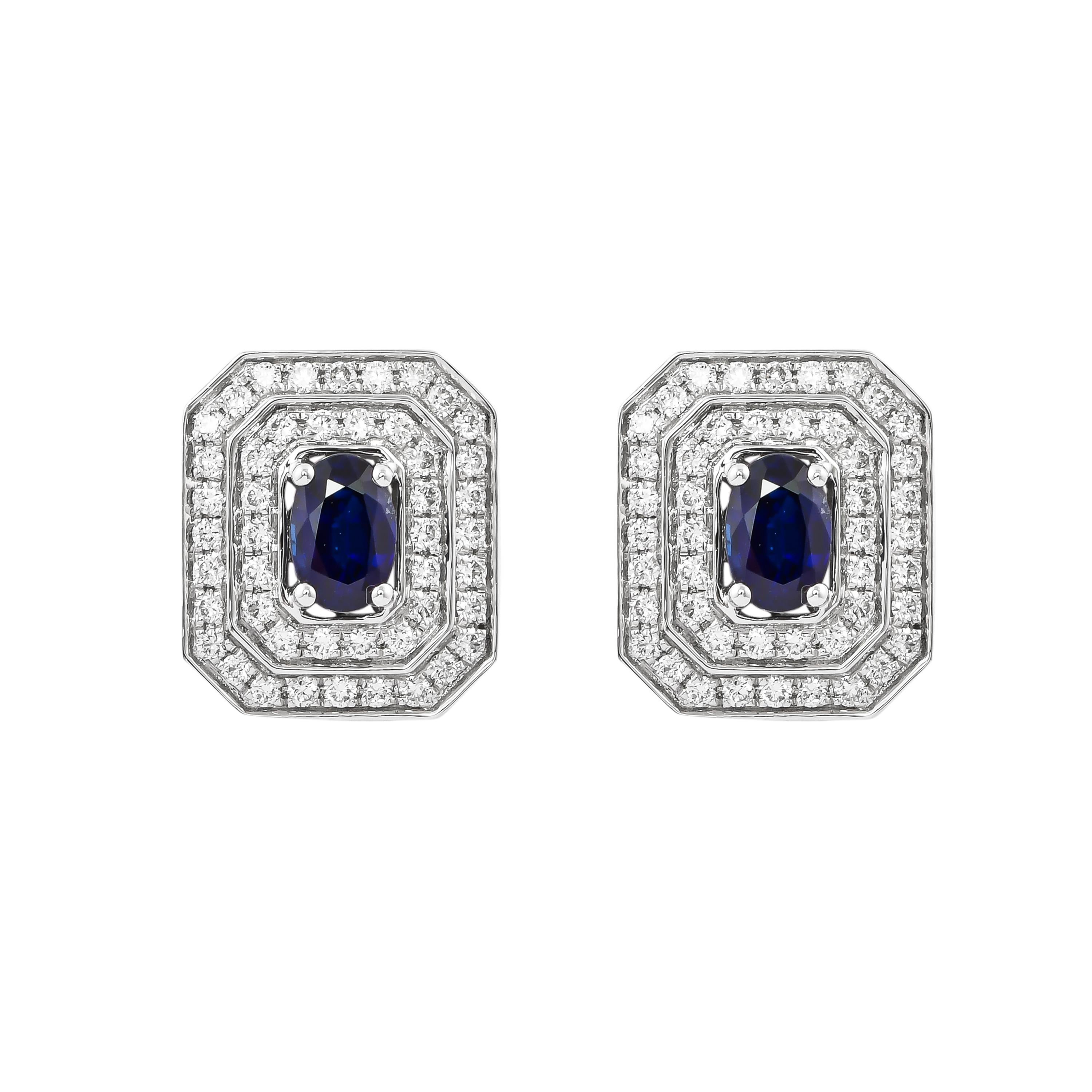 Contemporary Sunita Nahata Blue Sapphire 1.06ct. Stud Earrings in 18Karat White Gold For Sale