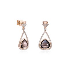 Sunita Nahata Smokey Quartz 10.75ct. Drop Earrings in 18KRG with Diamond.
