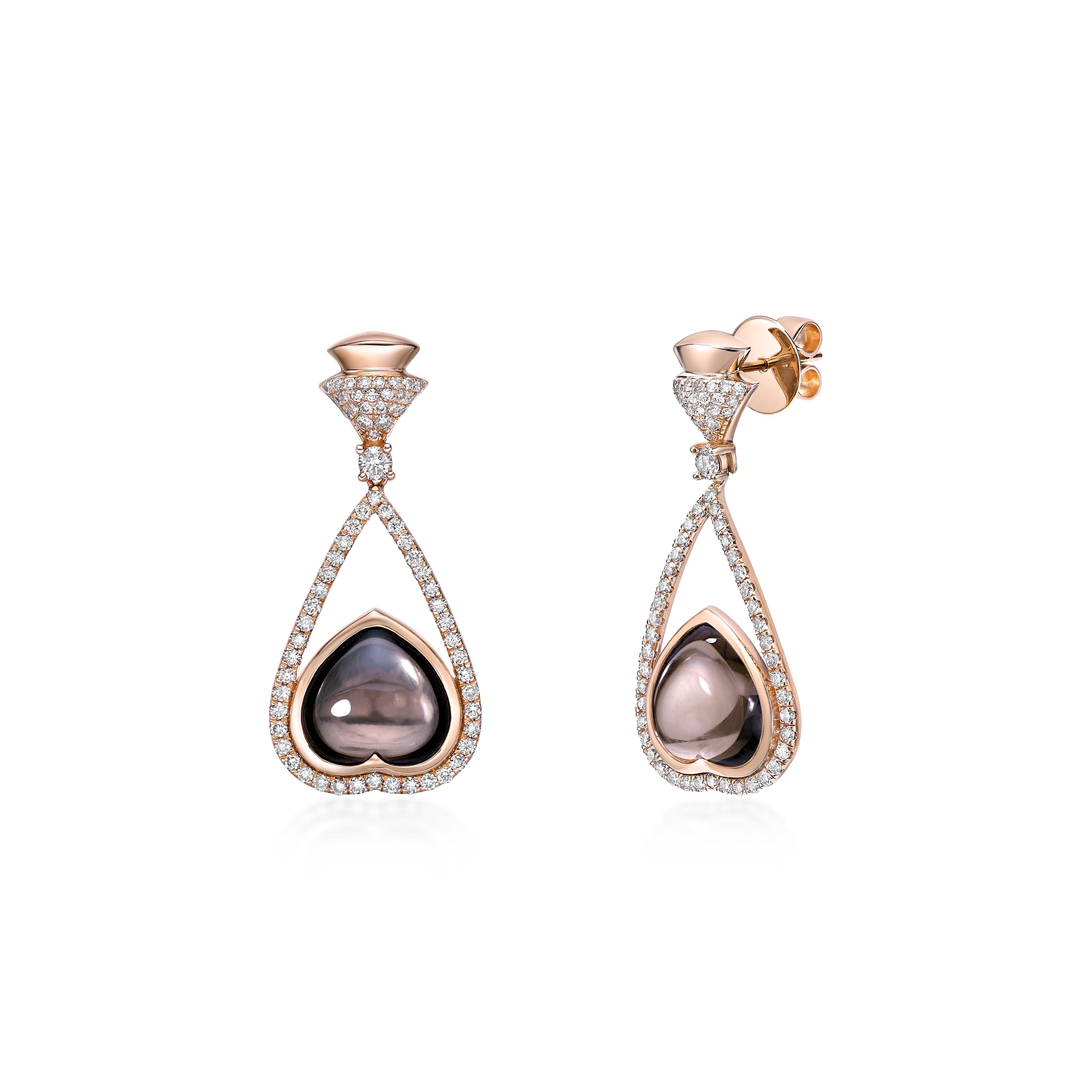 Cuore Quarzo fumé Sunita Nahata 10,75ct. Orecchini a goccia in 18KRG con diamante. in vendita