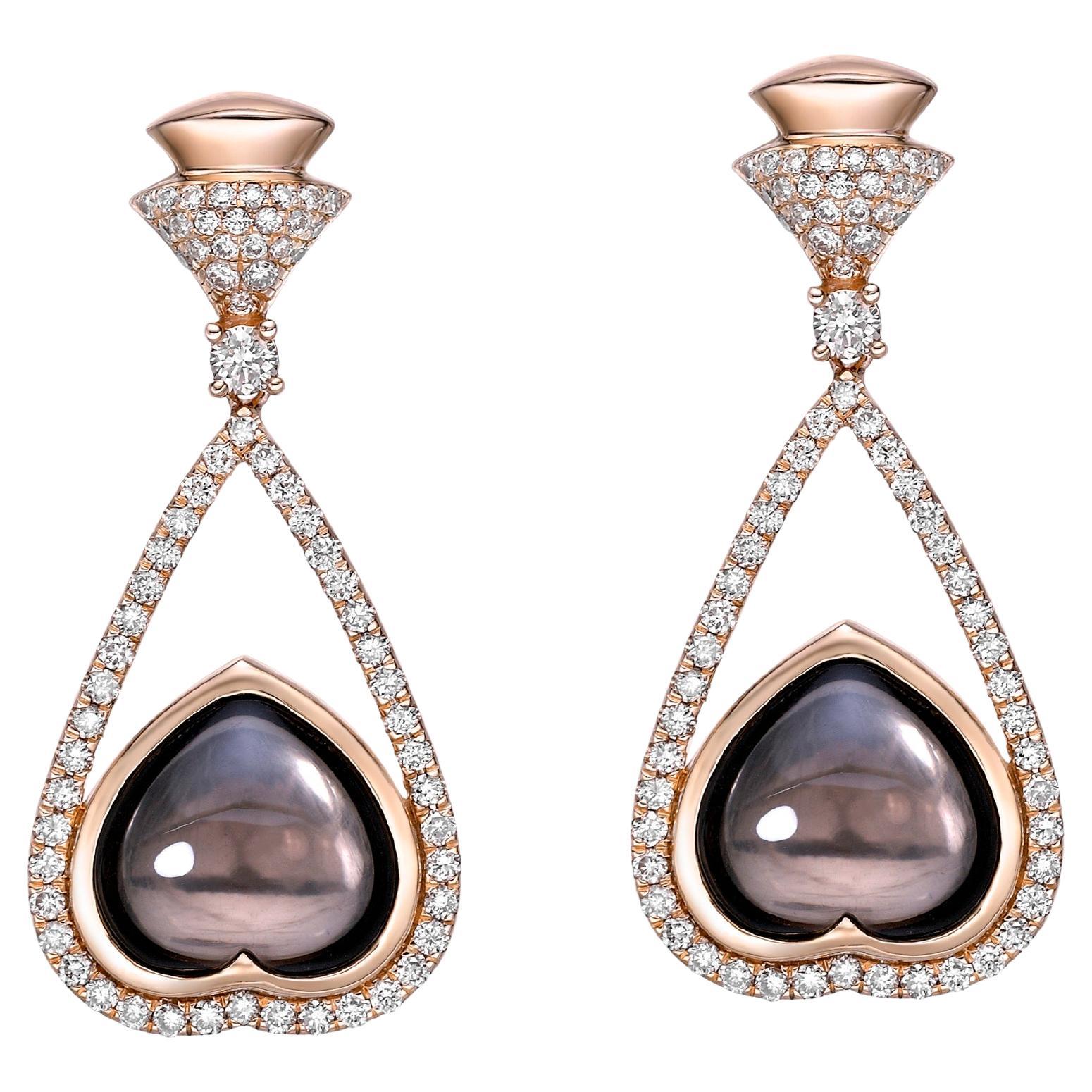 Sunita Nahata Smokey Quartz 10.75ct. Drop Earrings in 18KRG with Diamond.