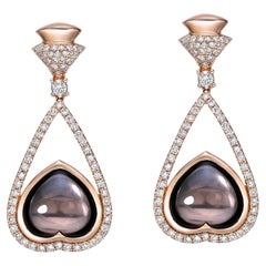Sunita Nahata Smokey Quartz 10.75ct. Drop Earrings in 18KRG with Diamond.
