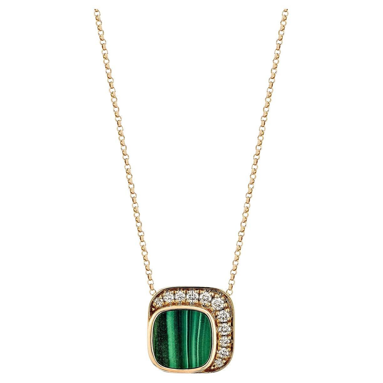 Sunita Nahata Malachite 1.08ct. Ciondolo in 18KRG con diamante bianco. in vendita