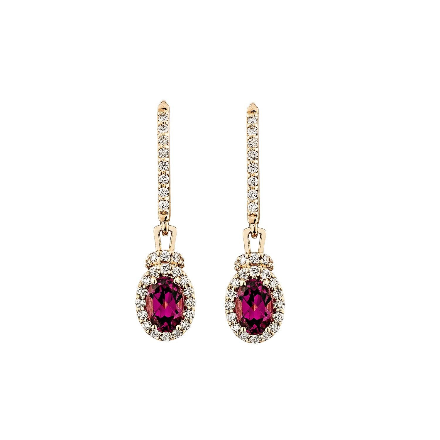 Contemporaneo Sunita Nahata Rodolite 1.08ct. Orecchino a goccia in 14KRG con diamante bianco. in vendita
