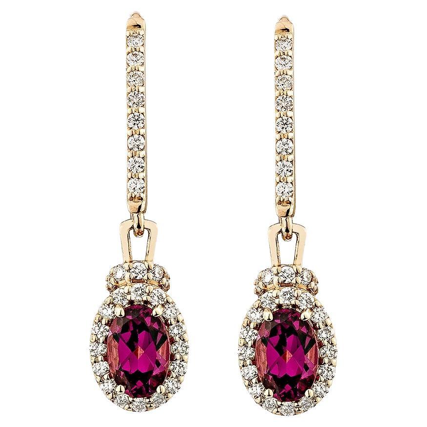 Sunita Nahata Rhodolite 1.08ct. Drop Earring in 14KRG with White Diamond.