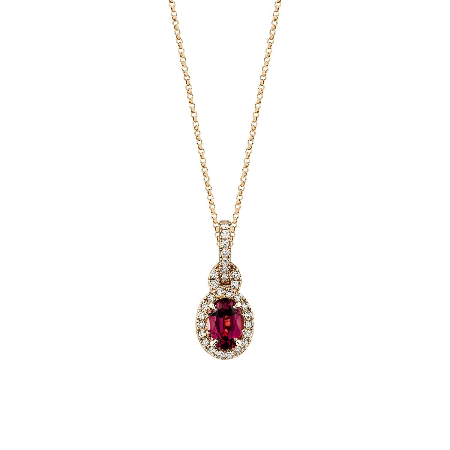 Sunita Nahata mette in mostra uno squisito ciondolo di rodolite tempestato di diamanti che emana grazia ed eleganza. Questo raffinato ciondolo in oro rosa da 14 carati è ideale per ogni occasione speciale perché combina l'eleganza tradizionale con