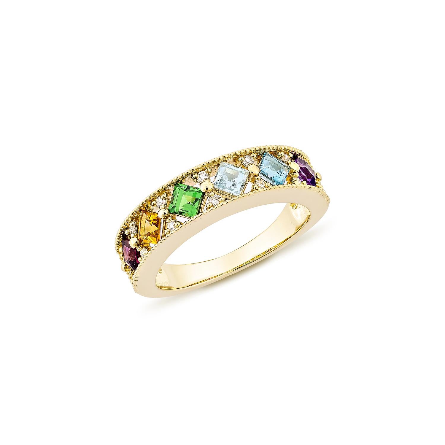 Contemporary Sunita Nahata Rainbow Gemstone 1.10ct. Ring in 18KYG with White Diamond. For Sale