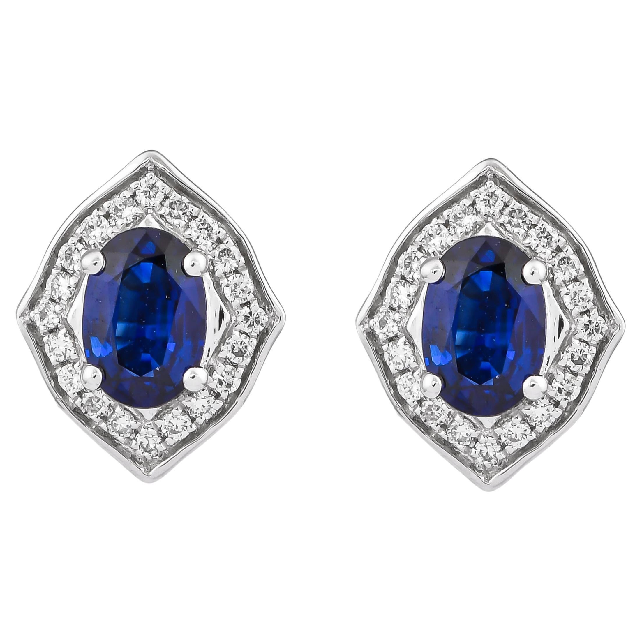 Sunita Nahata Blue Sapphire 1.11ct. Stud Earrings in 18Karat White Gold