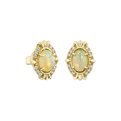 Sunita Nahata Ethiopian Opal 1.11ct. Stud Earrings in 14KYG with Diamond.