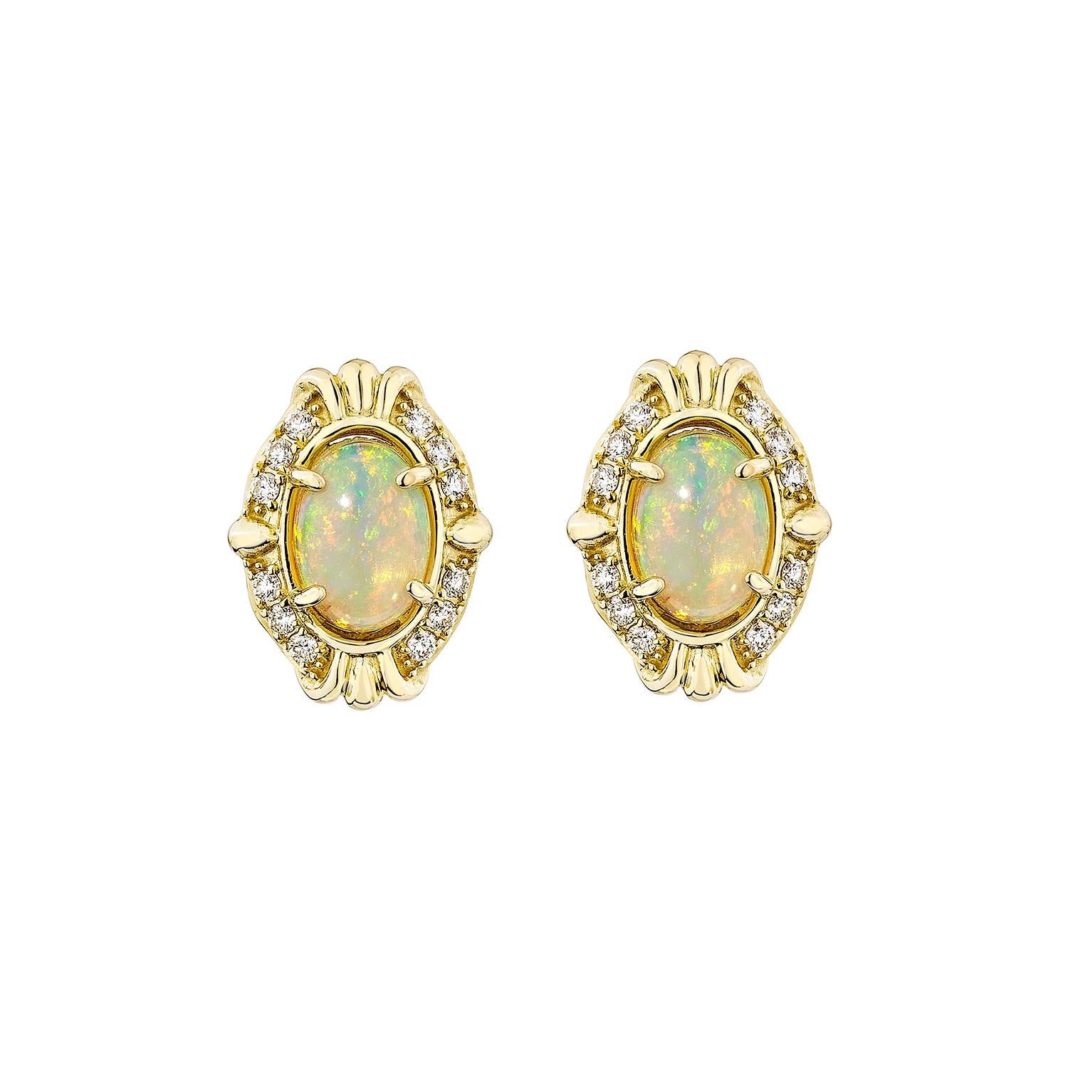Contemporain Sunita Nahata Opale éthiopienne 1.11 carats. Clous d'oreilles en or 14 carats avec diamants en vente