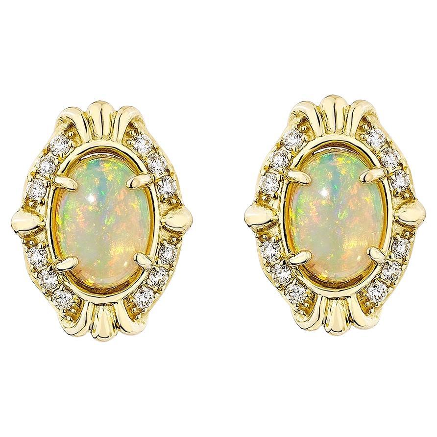 Sunita Nahata Ethiopian Opal 1.11ct. Stud Earrings in 14KYG with Diamond.