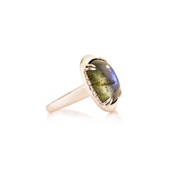 Sunita Nahata 11.30ct. Labradorite Fancy Ring in 14K Rose Gold with Diamonds.