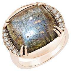 Sunita Nahata 11.30ct. Labradorite Fancy Ring in 14K Rose Gold with Diamonds.