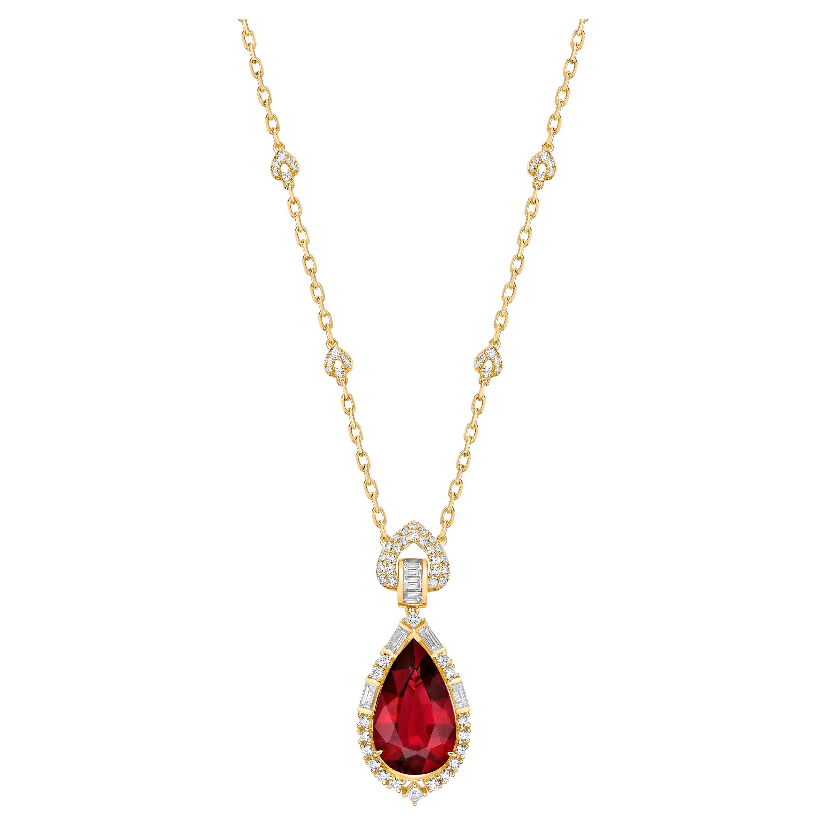 Sunita Nahata Rubellite 11.72ct.Necklace in 18KYG with White Diamond
