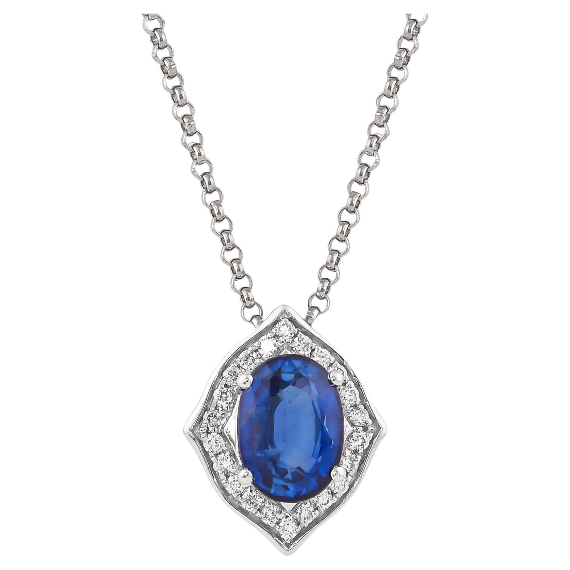 Sunita Nahata Blue Sapphire 1.18ct. Pendant in 18KWG with Diamond.