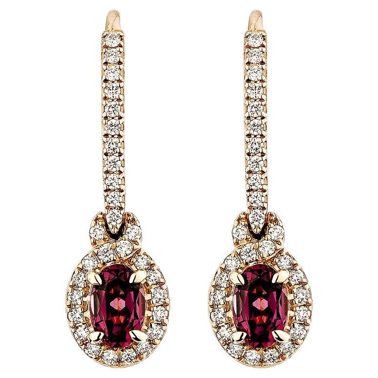 Sunita Nahata Rhodolite 1.22ct. Drop Earring in 14KRG with White Diamond.