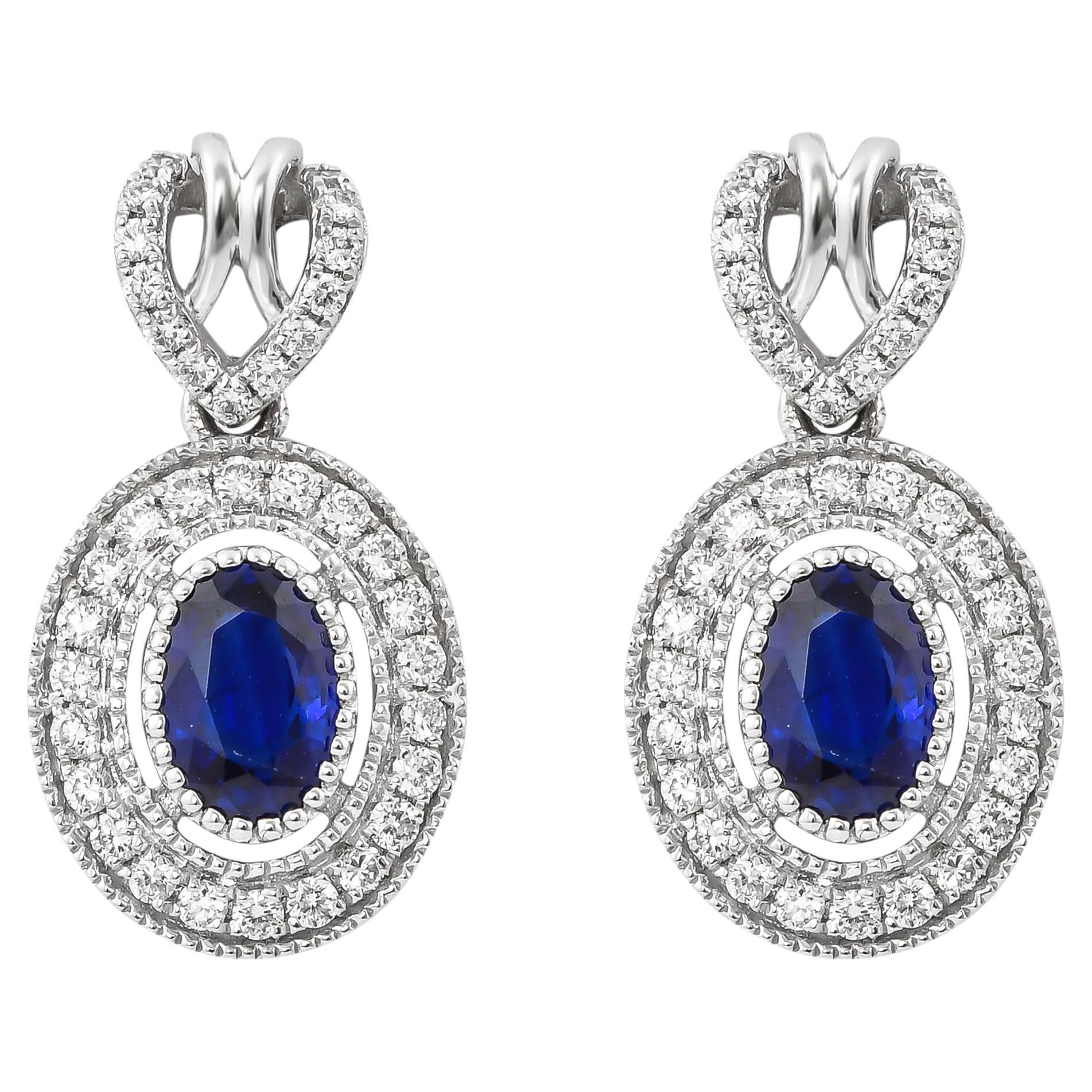 Sunita Nahata Blue Sapphire 1.26ct. Drop Earrings in 18Karat White Gold