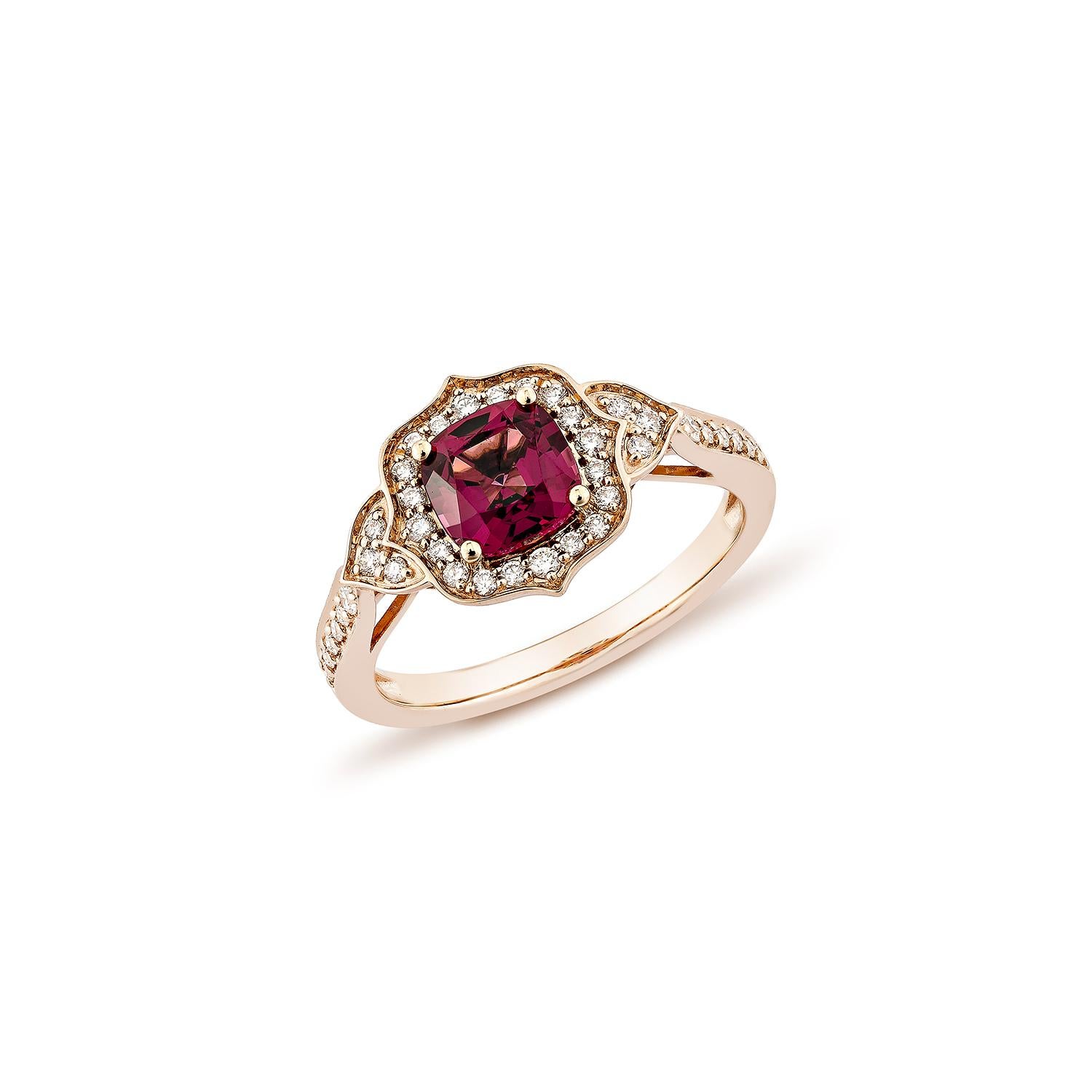 Contemporary Sunita Nahata Rhodolite 1.27ct. Fancy Ring in 14KRG with White Diamond. For Sale