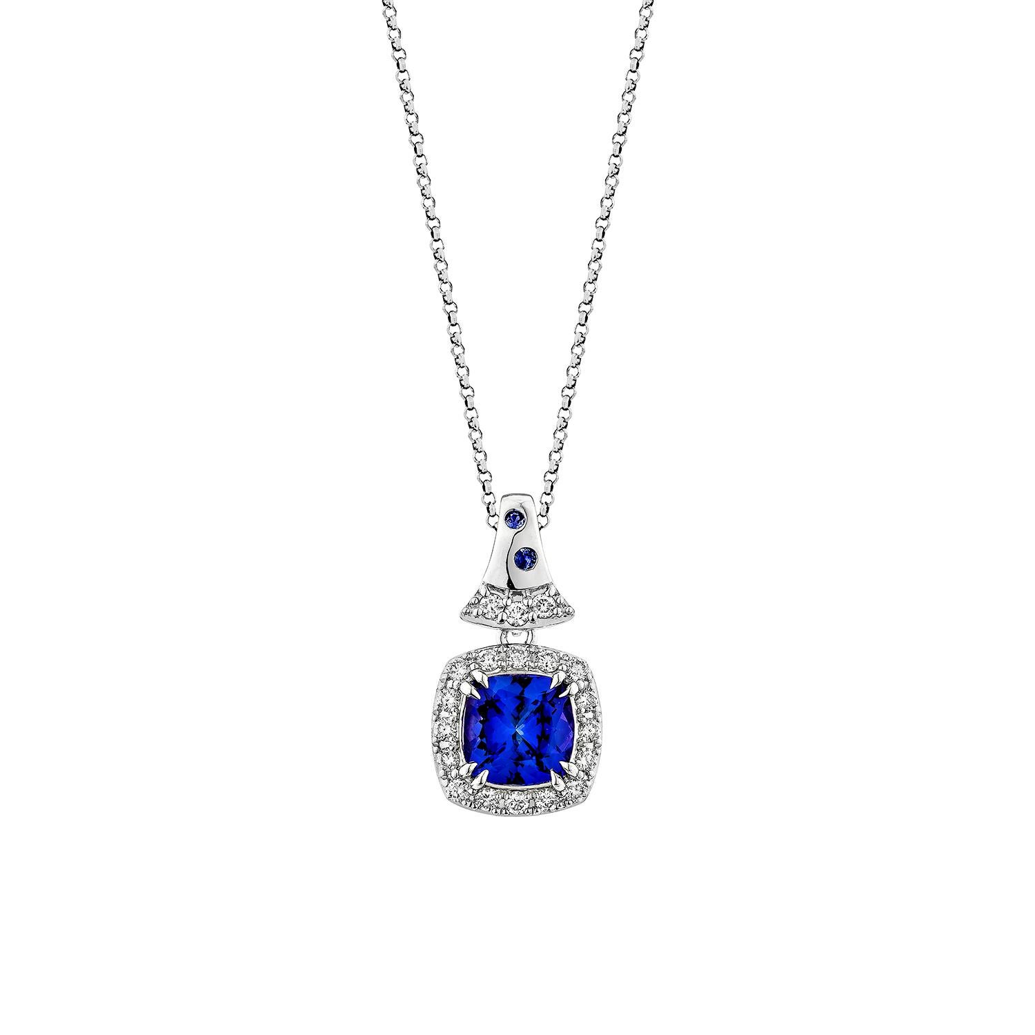 This collection features a selection of the most tantalizing Tanzanite. Uniquely designed with rounds diamonds. The rich purple-blue hues of this gemstone with blue sapphire and diamonds set in white gold to present a rich and regal look.
 