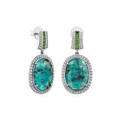 Sunita Nahata Paraiba 13.32ct. Earrings in 18KWG with Tsavorite and Diamond.