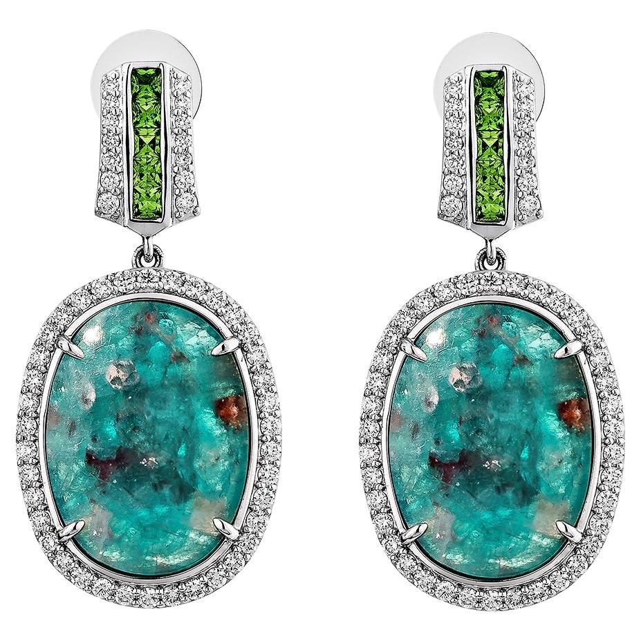 Sunita Nahata Paraiba 13.32ct. Earrings in 18KWG with Tsavorite and Diamond.