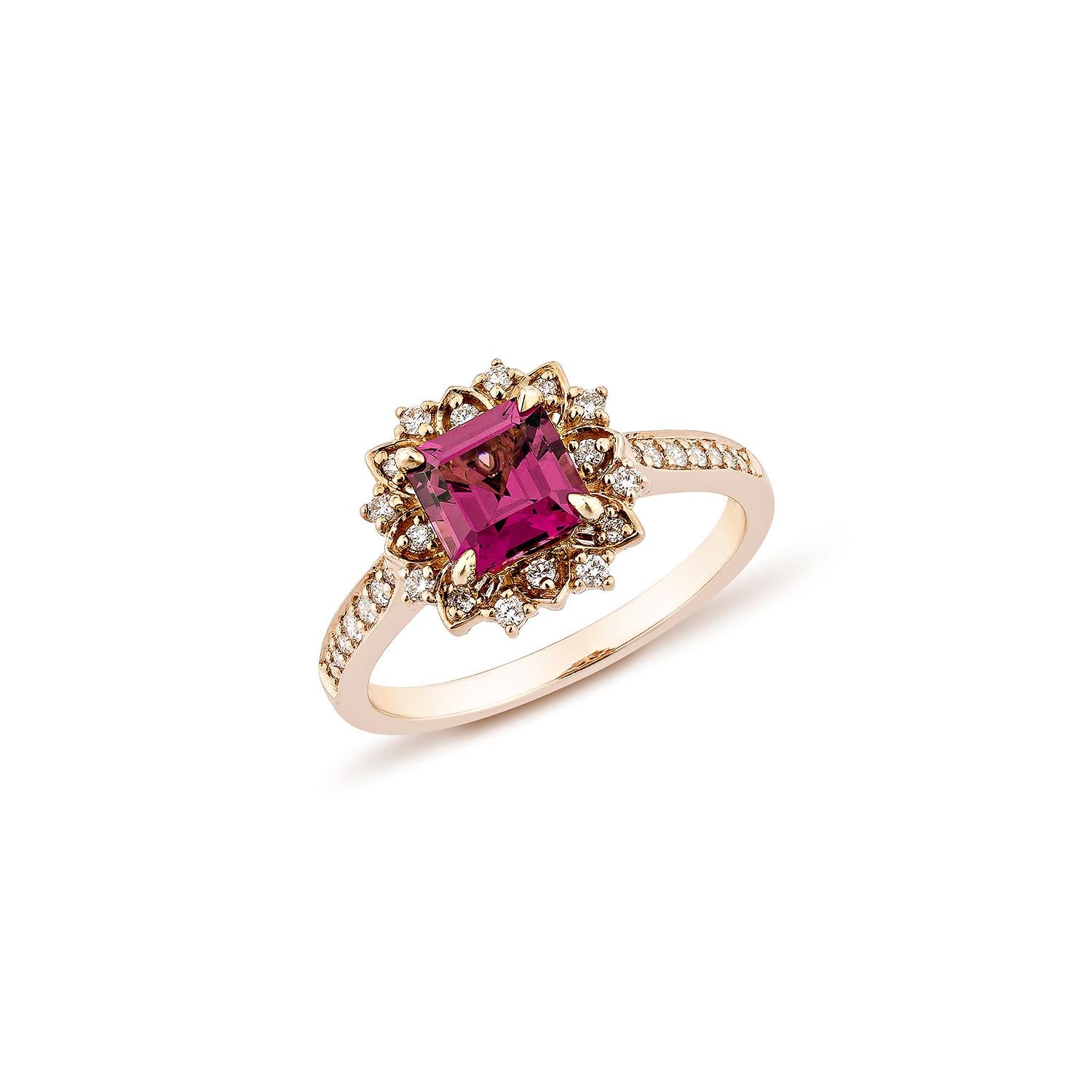 Contemporary Sunita Nahata Rhodolite 1.34 Carat Fancy Ring in 14KRG with White Diamond. For Sale