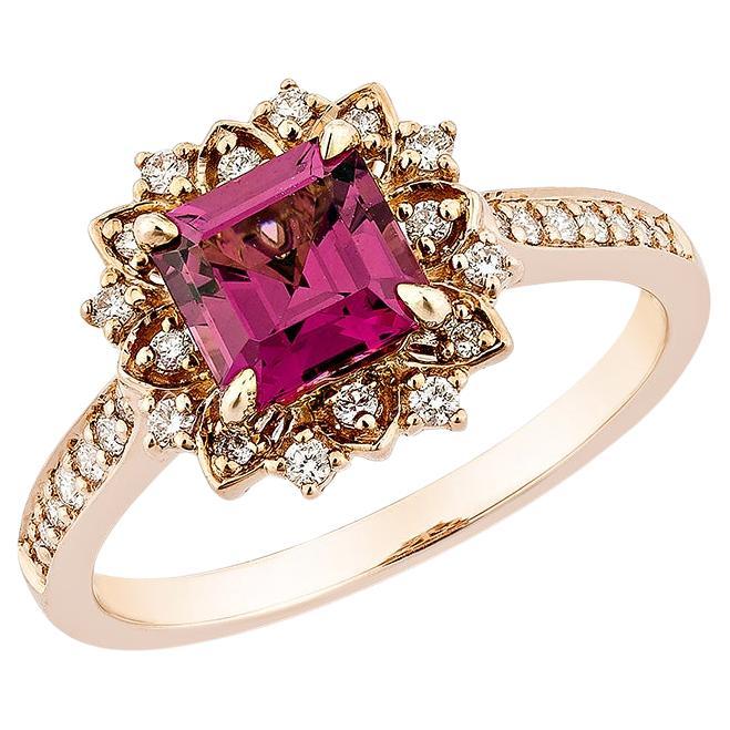 Sunita Nahata Rhodolite 1.34 Carat Fancy Ring in 14KRG with White Diamond. For Sale