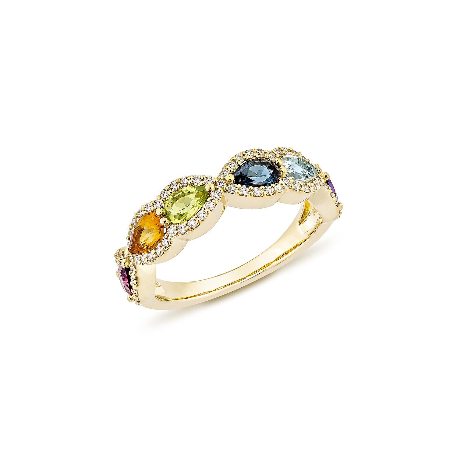 Contemporary Sunita Nahata Rainbow Gemstone 1.35ct. Ring in 18KYG with White Diamond. For Sale