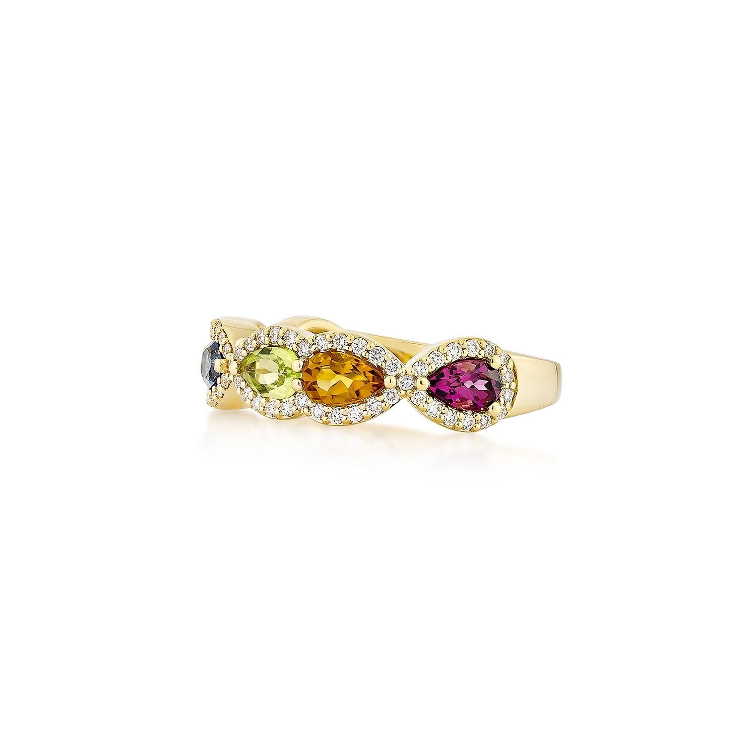 Pear Cut Sunita Nahata Rainbow Gemstone 1.35ct. Ring in 18KYG with White Diamond. For Sale