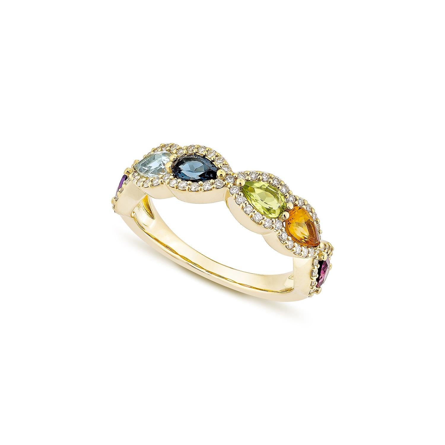 Sunita Nahata Rainbow Gemstone 1.35ct. Ring in 18KYG with White Diamond. In New Condition For Sale In Hong Kong, HK
