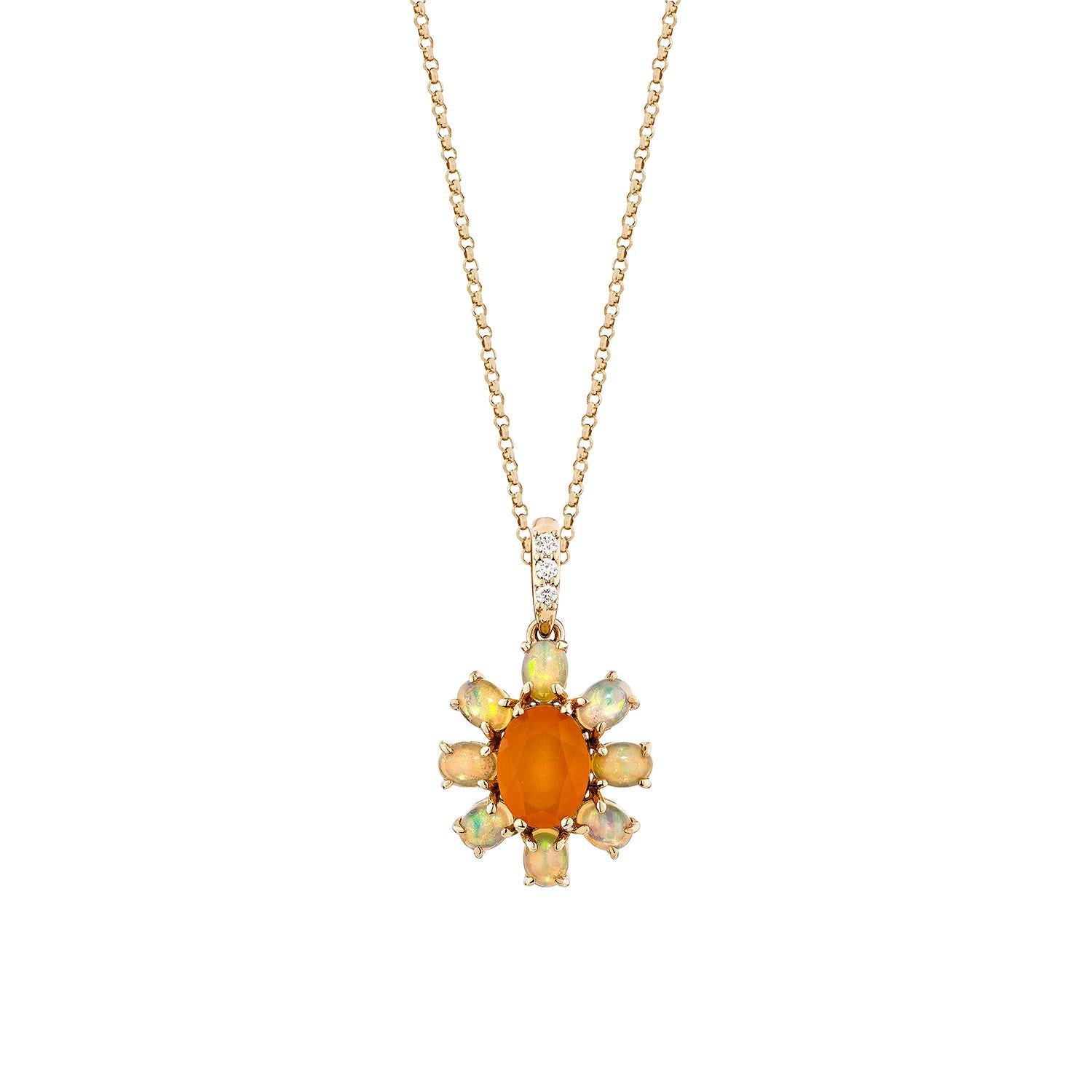Contemporaneo Sunita Nahata Corniola e Opale 1,36ct. Ciondolo in 18KRG con diamante. in vendita