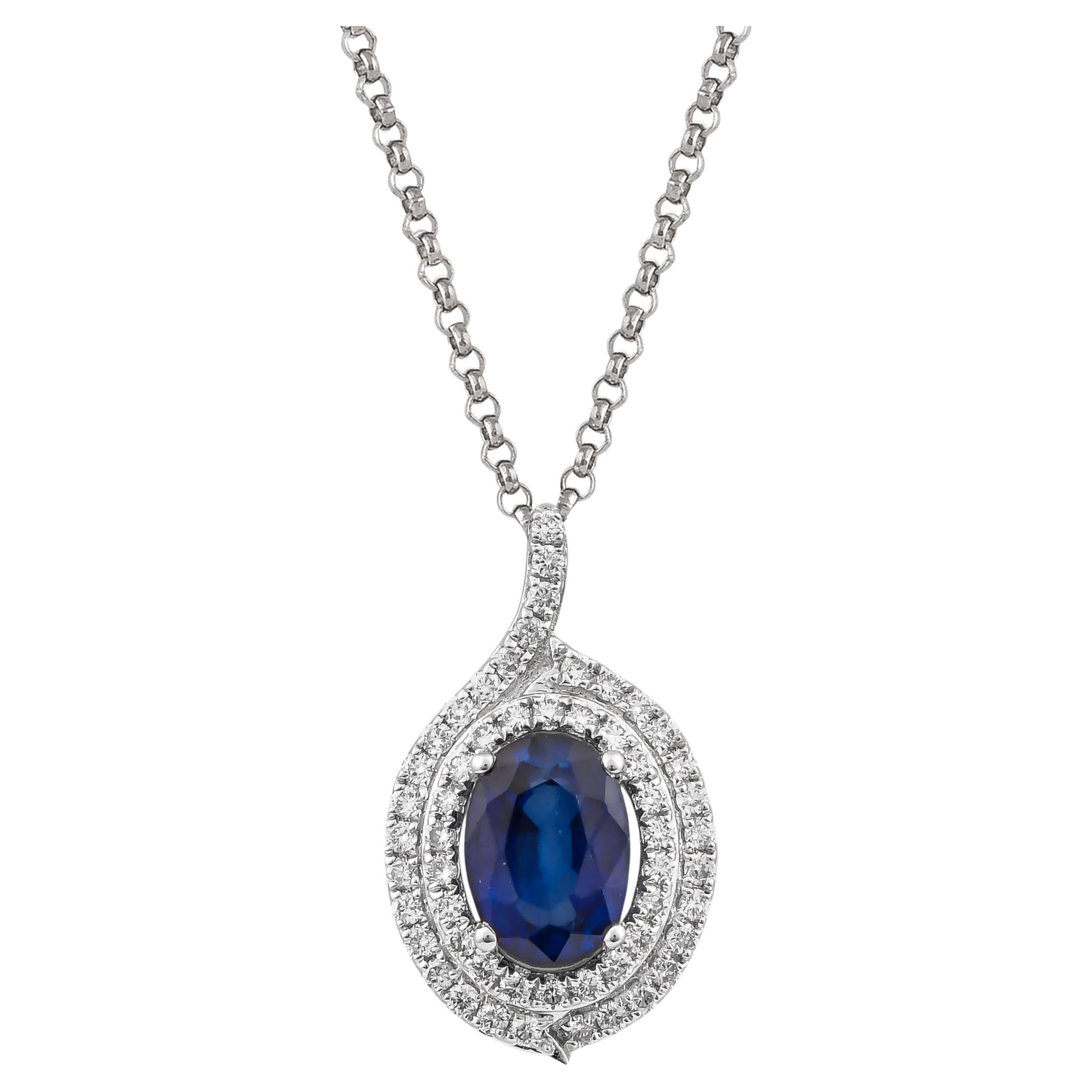 Sunita Nahata Blue Sapphire 1.37ct. Pendant  in 18KWG with Diamond.