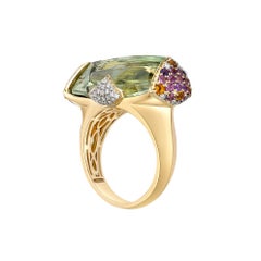 Sunita Nahata Mint Quartz 13.80ct. Fancy Ring in 18KYG with White Diamond.