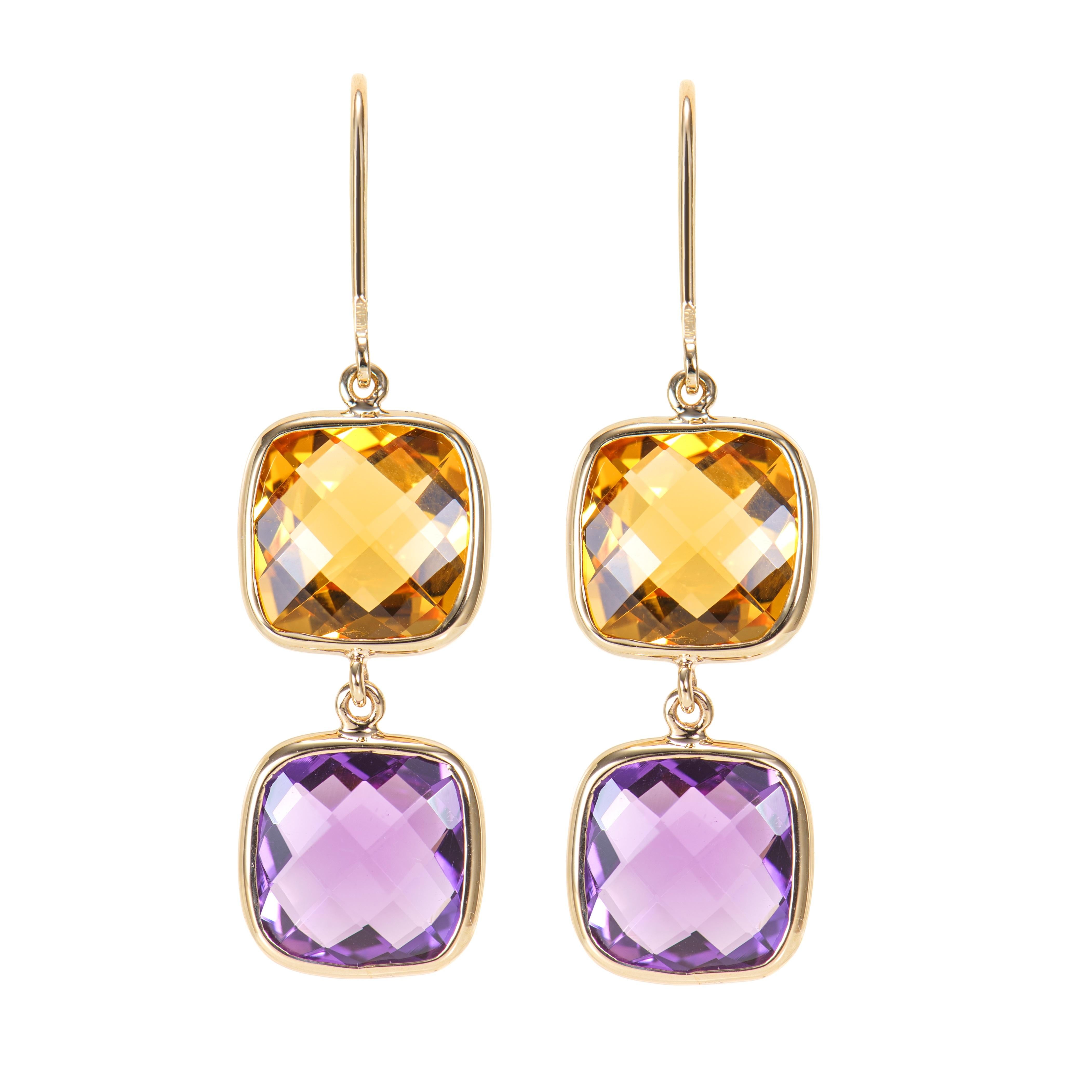 Contemporaneo Sunita Nahata Ametista e Citrino 13,87ct. Orecchino a goccia in 14KYG in vendita