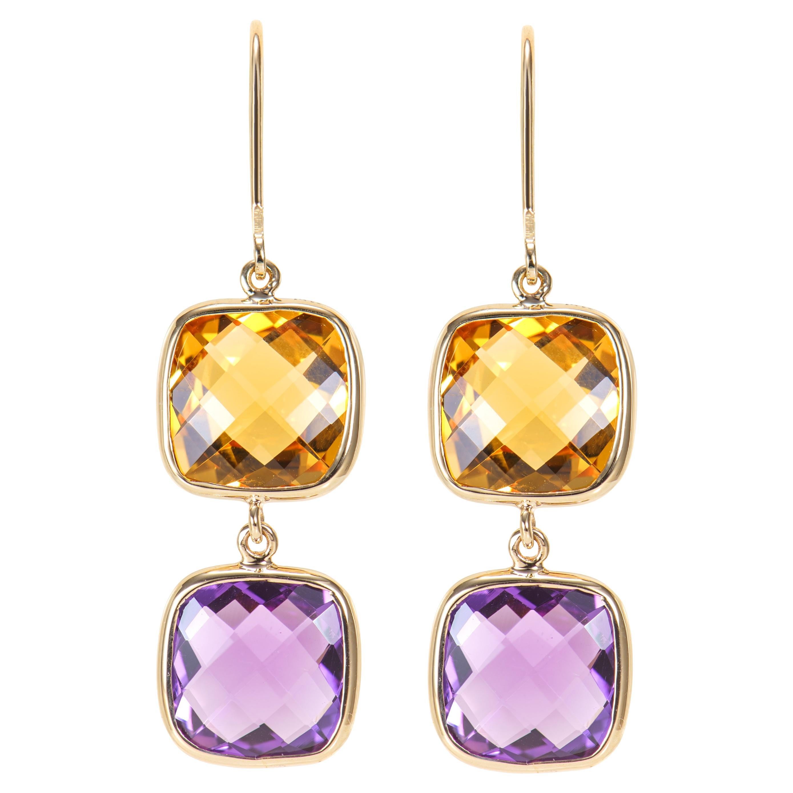 Sunita Nahata Amethyst & Citrine 13.87ct. Drop Earring in 14KYG
